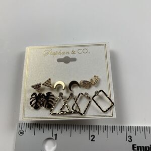 Stephan & Co Womens Jewelry Gold Moon Fern Triangle Rectangle Earrings Set - Lot